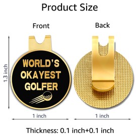 Hafhue World's Okayest Golfer Black Gold Golf Ball Marker with Hat Clip, Funny Golf Accessories and Golf Gifts for Women Men Dad Grandpa, Birthday for Golfer Golf Lovers