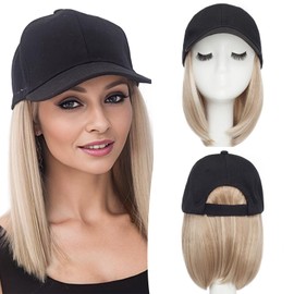 SEGO Baseball Cap with Hair Extensions for Women Heat Resistant Synthetic 6 Inch Adjustable Short Straight Hairpiece Replacement Wigs in Hat for Girls,85P613