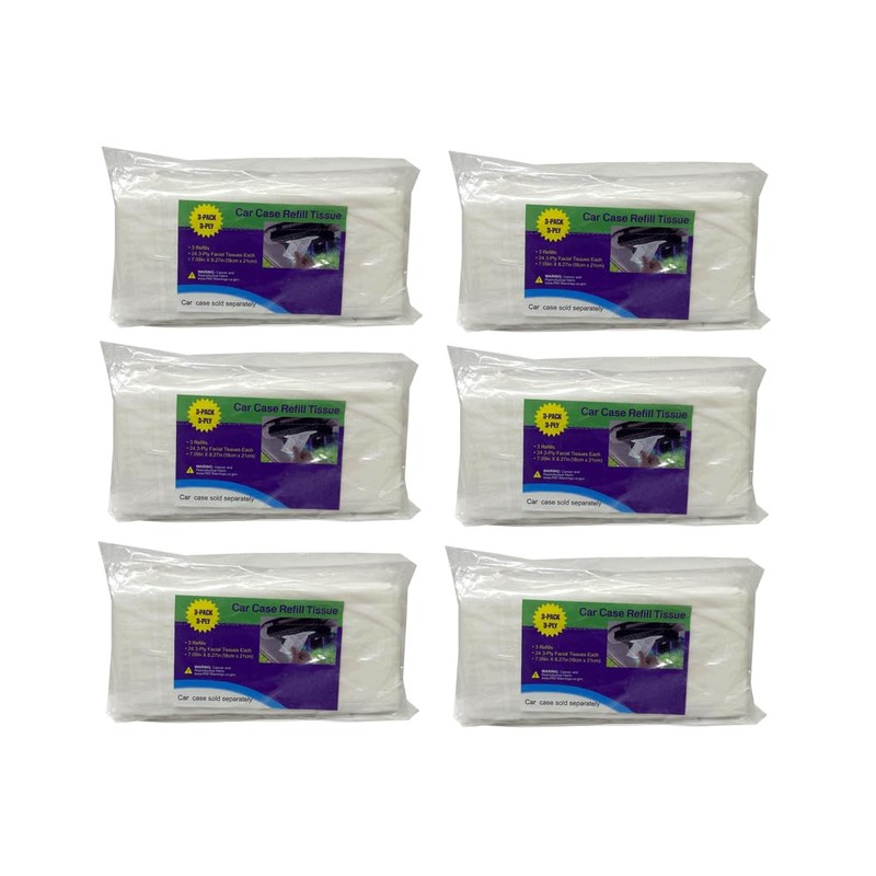 Car Case Visor Refill 3 Ply Tissue Wipes 18Refills (6