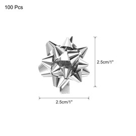 MECCANIXITY 100pcs 1" Mini Star Gift Bows Small Metallic Christmas Bows for Gift Wrapping Presents Birthday Wedding, Self Adhesive, Silver