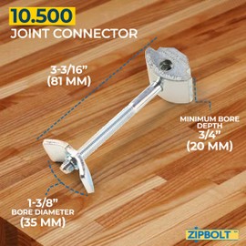 Zipbolt 10.500 Countertop Miter Connector — 10 Piece Joint Fastener Drawbolt Pack with 5mm Hex Bit for Joining Countertops, Butcher Blocks, Furniture, and More - Single-Handed Tightening