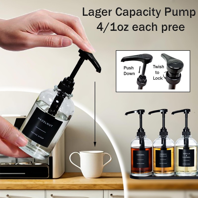 Coffee Syrup Pump Dispenser - Glass Bottle with 1/4 oz