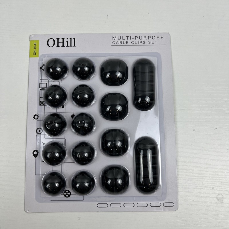 Ohill Cable Clips,16 Pack Black Adhesive Cord Holders, Ideal Cable