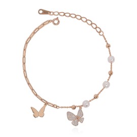 Schmetterling Charme-Armbänder für Mädchen Handgemachtes Roségold-plattiertes Armband Verstellbares Charme-Gliederarmband Weihnachts-Schmuckgeschenke für Ehefrau Damen Sie, Roségold