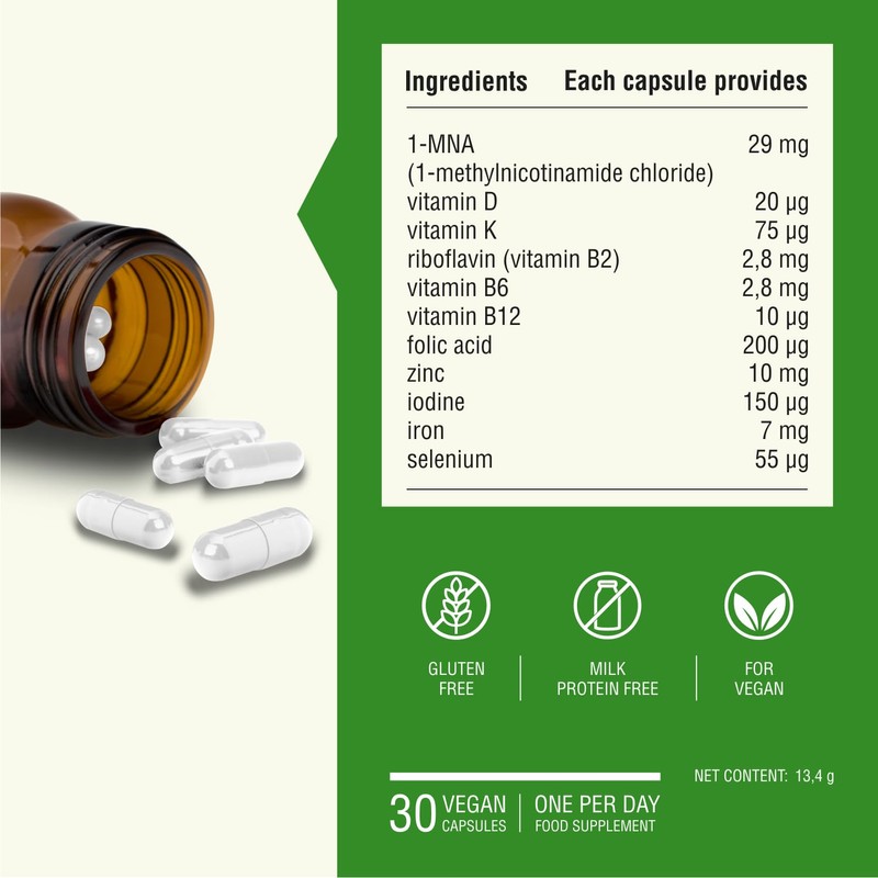 Endotelio 1-MNA Vegan Complex, Anti Ageing Optimising NAD+, Vitamins and