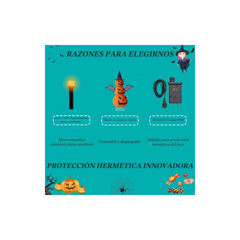 calabaza plegable de Halloween de 3 pies, 60 LED Pop-Up
