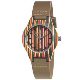 Holzwerk Germany Handmade Small Rainbow Rainbow Eco Women's Watch Eco Natural Wooden Watch Leather Strap Watch Analogue Classic Quartz Watch in Black Colourful Blue Yellow Red, Brown / multi-coloured,