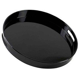 10 Strawberry Street 13.5" Lacquer Round Serving Tray with handles, Black