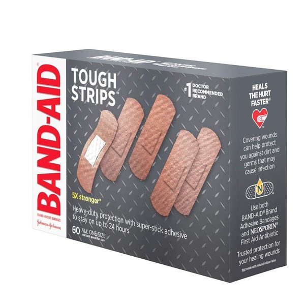 Band-Aid Brand Adhesive Bandages Tough Strips 60 ea Pack of 2