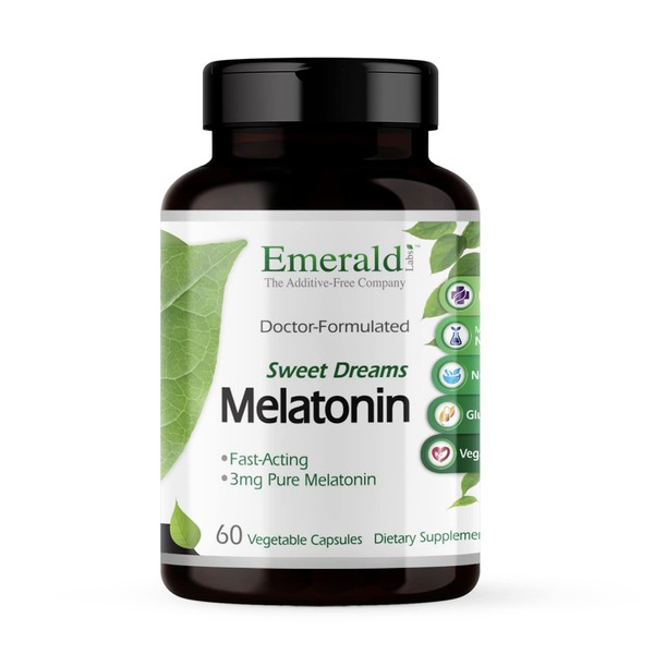 Emerald Labs Sweet Dreams Melatonin 3mg- Dietary Supplement to Support Healthy Sleep Patterns - Fast-Acting Formula - Vegan, Gluten Free, Non-GMO - 60 Vegetable Capsules