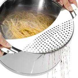 Menz Pasta Strainer Diameter 26 cm Stainless Steel Extra Flat Draining Strainer Handy Straining Aid for Pasta, Pot Strainer Space-Saving Straining Aid for Pots