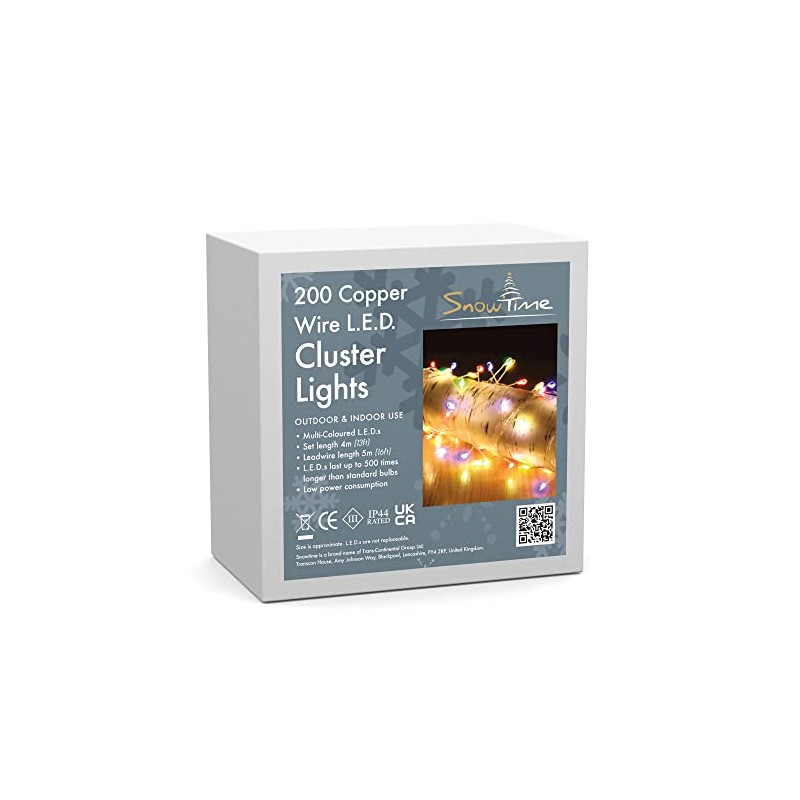 Snowtime 200 4m Copper Wire Cluster Lights With Multi-Colour LEDs