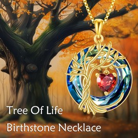 Tree of Life Birthstone Necklace for Women 925 Sterling Silver Tree of Life Jewelry Garnet Pendant January Birthstone Gemstone with Crystal Anniversary Birthday Christmas Gifts for Mother Women