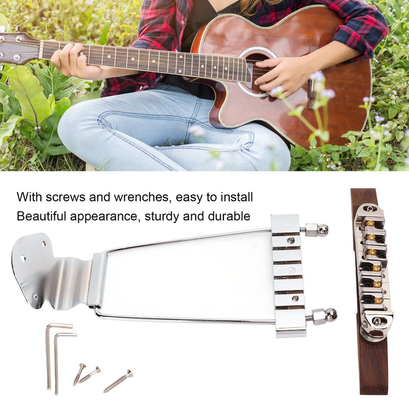 6 String Guitar Metal Tailpiece Adjustable Wooden Bridge Replacement String