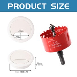 14 Pcs Round Desk Cable Hole Cover & 60mm hole Saw Drill Bit, Plastic Desk Cable Grommet for Management Office Computer Wires