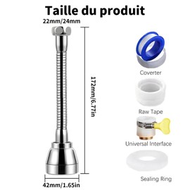 Yuiturt Faucet Extension 360° Rotatable for Kitchen, Hand Shower Sink, Brass Nozzle, 3 Modes, Splash Guard, Flexible Adapter, Fits Most Faucets