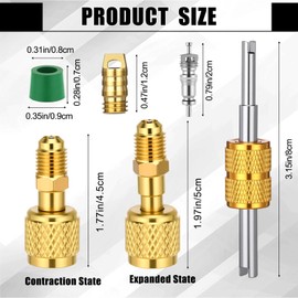 Mudder 18 Pcs R32 R454b A2l Adapter Kit for Split 1/4" Female to 1/4" Male Reverse Thread Adapter 45 Degree Kit with Valve Core Remover Gasket and Thimbles