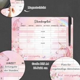 BOYATONG Unicorn timetable wipe clean, timetable magnetic, school enrolment girl gift, first day at school girls school cone filling girls, contents school cone girls