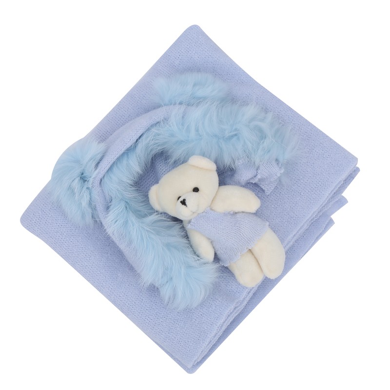 3pcs Baby Photography Props Soft Newborn Photo Blanket Doll Hat