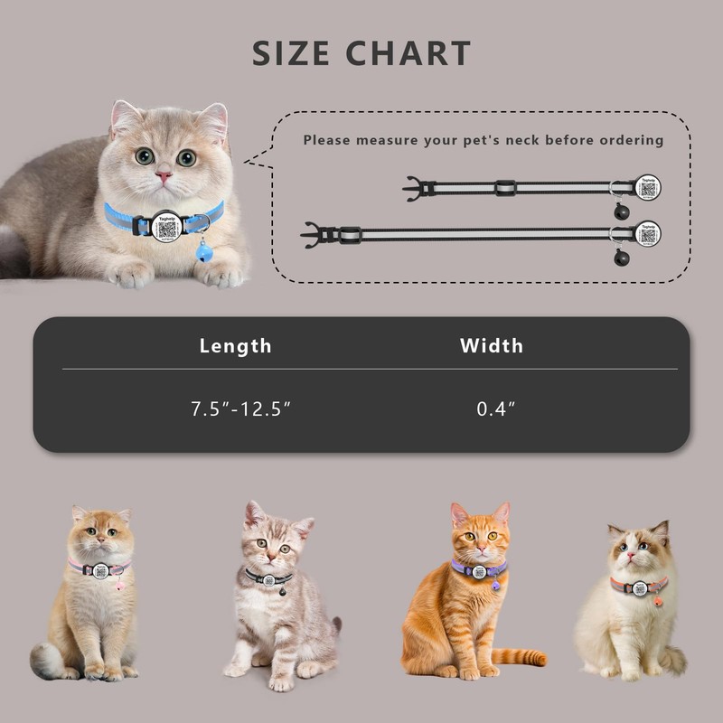 2-Pack Footprint & Reflective Cat Collar with QR Code Smart