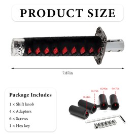BWBWND Samurai Sword Shift Knob, 7.9 Inch Short Gear Shifter Swords Protective Cover with 4 Adapters, Universal Shift Gear Lever for Manual & Most Automatic Transmission Cars (Black & Red)