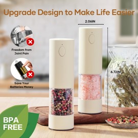 OPIIV 2 Pack Electric Salt and Pepper Grinder Set - USB Rechargeable Automatic Salt Pepper Mill Shaker with LED Light, Adjustable Coarseness, One Hand Operation