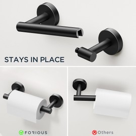 FORIOUS 4 Piece Bathroom Accessories, SUS304 Stainless Steel Double Post Pivoting Toilet Paper Holder, Towel Ring and 2 Towel Hooks, Wall Mounted Bathroom Hardware Set (Matte Black)