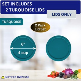 KlareWare Replacement Lids for - 4 Cup Storage Bowl Covers, BPA Free Plastic Lids for Pyrex 7201, Anchor Hocking (2 Pack, Turquoise) - Containers NOT Included