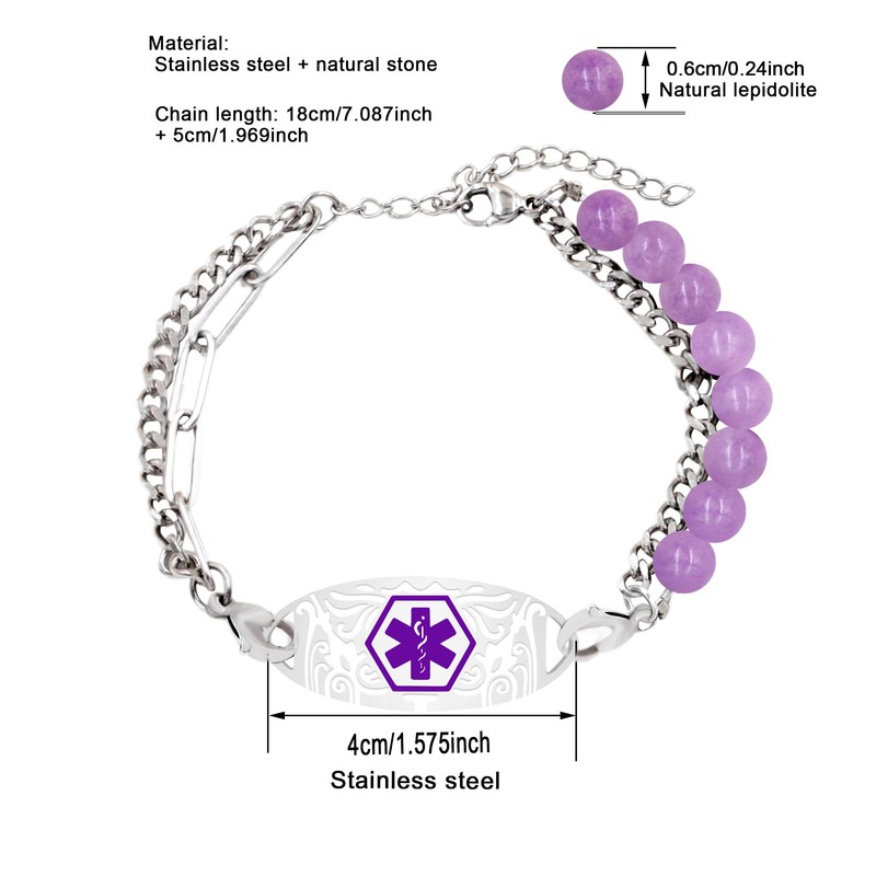 JunyiDIY Emergency Epilepsy Awareness ID Bracelet for Sister, Purple Lepidolire