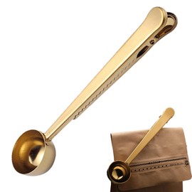 EMVANV Coffee Scoop Clip,Stainless Steel Measuring Scoop With Coffee Bag Clip for Ground Coffee Tea Protein Scoop Tablespoon Measure Spoon(Gold)