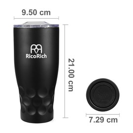 RicoRich Vacuum Insulated Tumbler with Lid, Stainless Steel, Double Walled, 900ml, Black (RRWB11-BK)