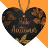 "Hello Autumn" Black MDF Hanging Heart Plaque - Stunning Autumn