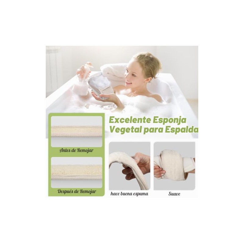 Esponja de lufa natural para la espalda, exfoliante corporal, exfoliante