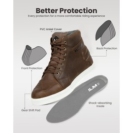ILM Motorcycle Riding Shoes for Men Anti-Slip Leather Waterproof Breathable Street Shoes Protective Gear UB32 (Brown,11.5)