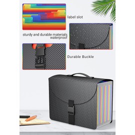 Vanulee 25 Pockets File Organiser Box File Folder,Document Organiser Concertina File Expanding Folders for A4 Paperwork,Paper Bills Receipt Plastic File Box Filing Cabinet,Sturdy Handle,2 Tabs,Diamond