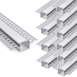 hunhun 10-Pack 6.6ft/2Meter Drywall LED Aluminum Channel System with Milky Cover, End Caps and Mounting Clips, Aluminum Profile for LED Strip Light Installations (Double-Edge-6.6ft, 10)