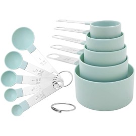 Measuring Cups and Spoons Set, 10-Piece Stackable Kitchen Tools with Stainless Steel Handles, Nesting Measurement Gadgets for Cooking & Baking (mint green)