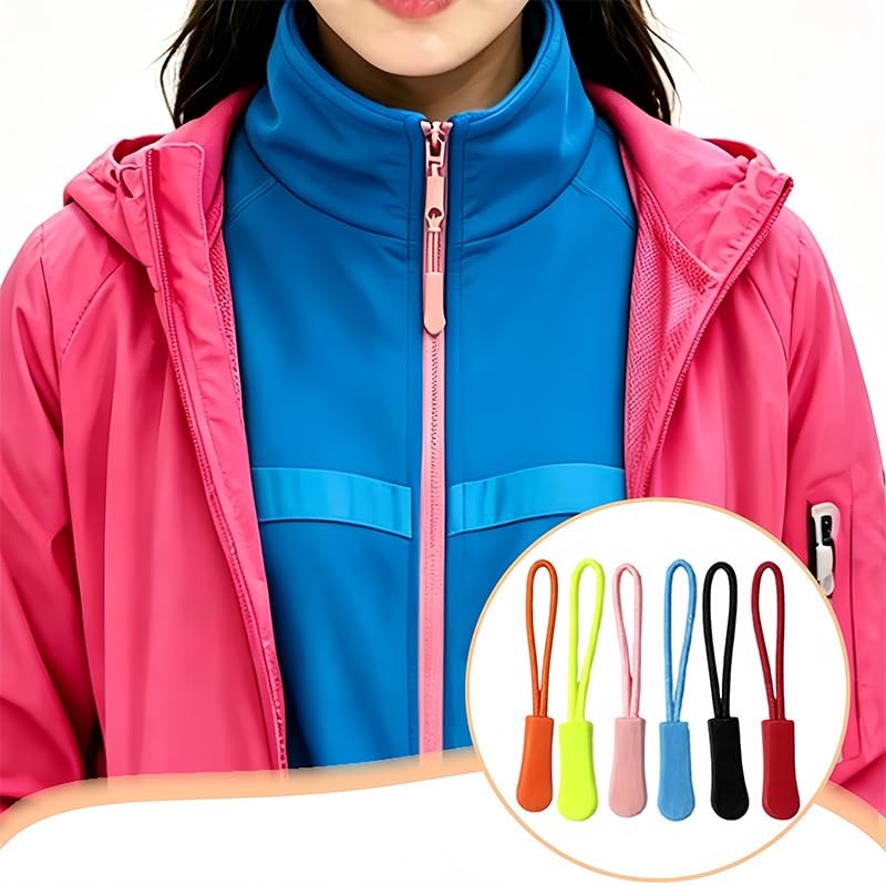 30 Pcs Colorful Zipper Pulls, 6 Colors Zip String Zipper
