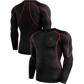 Neleus Men's 3 Pack Compression Workout Long Sleeve Shirts,5030,Black,Red Stripe,Green Stripe,US L,EU XL
