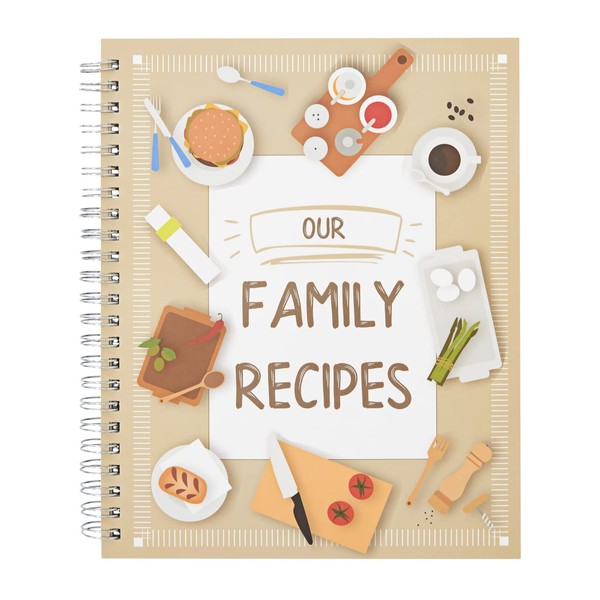 Pipilo Press Family Recipe Book To Write In, Spiral Bound DIY Make Your Own Cookbook with 90 Pages (Blank Inside, 6.5 x 8.2 In)