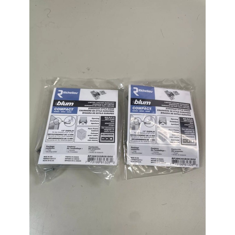 Richelieu BLUM 1/2" Overlay Soft-Close Cabinet Hinge BP38N355B08180