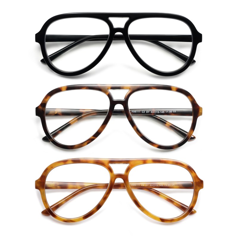 AMOMOMA 3 Pack Retro Aviator Reading Glasses for Women Men,Classic