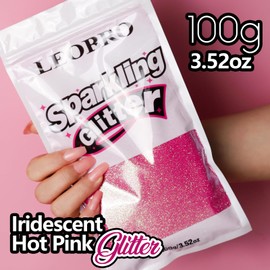LEOBRO Pink Glitter, 100g / 3.5 oz Iridescent Fine Glitter for Crafts, Resin, DIY Jewelry Keychains Flowers Party Decorations, Iridescent Hot Pink