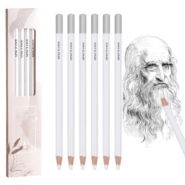 Altaroo Pack of 6 White Eraser Pens, Eraser Pen Thinner with Small Pencil Sharpener, Wooden Artist for Drawing Beginners, Artists for Sketches, Highlights and Coloured Illustrations