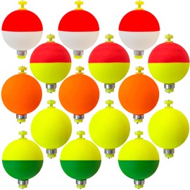 15 Pcs Fishing Bobbers Floats Assortment Weighted EVA Foam Ball Bobber for Fishing Snap on Weighted Fishing Bobbers Freshwater Saltwater Floaters for Bass Trout Crappie (Round)