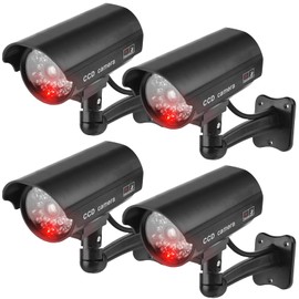 GAOUTO Pack of 4 dummy cameras, dummy CCTV, dummy surveillance camera with flashing LED, fake security camera, outdoor camera, fake camera for home, office, surveillance, black
