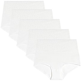 YaShaer Women's Cotton High Waist Briefs High Waist Briefs for Women Multipack, 5 Pack 09- White