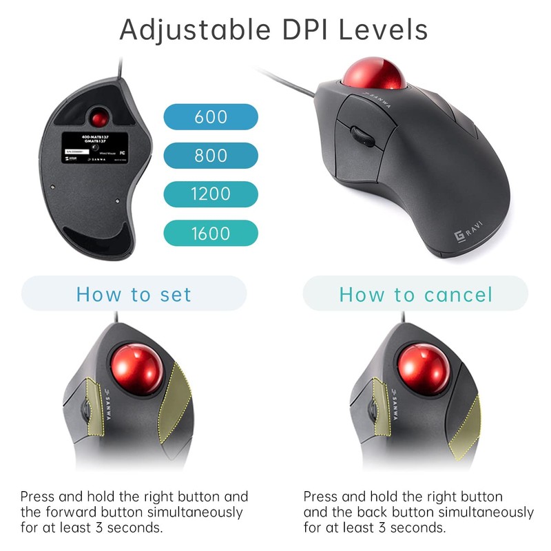 SANWA Wired Ergonomic Trackball Mouse, Optical Rollerball Mice, Programmable Silent