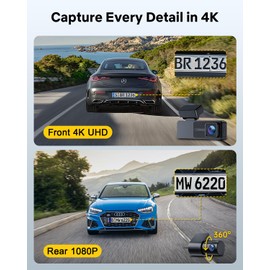 GKU 4K Dash Cam Front and Rear Camera, 3.18" Touch Screen, Dash Camera Built-in 5G WiFi & GPS, 4K+1080P Dashcams for Cars Support 512GB Max, Night Vision, 24H Parking Mode, G-Sensor (D700-CA)