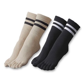 Yomoment Yoga Socks, Five Toe Socks, Anti-Slip, Pilates, Slightly Thick, Thermal, Cooling Protection, Sweat Prevention, Anti-Slip, Black-DarkGray-2 Pairs